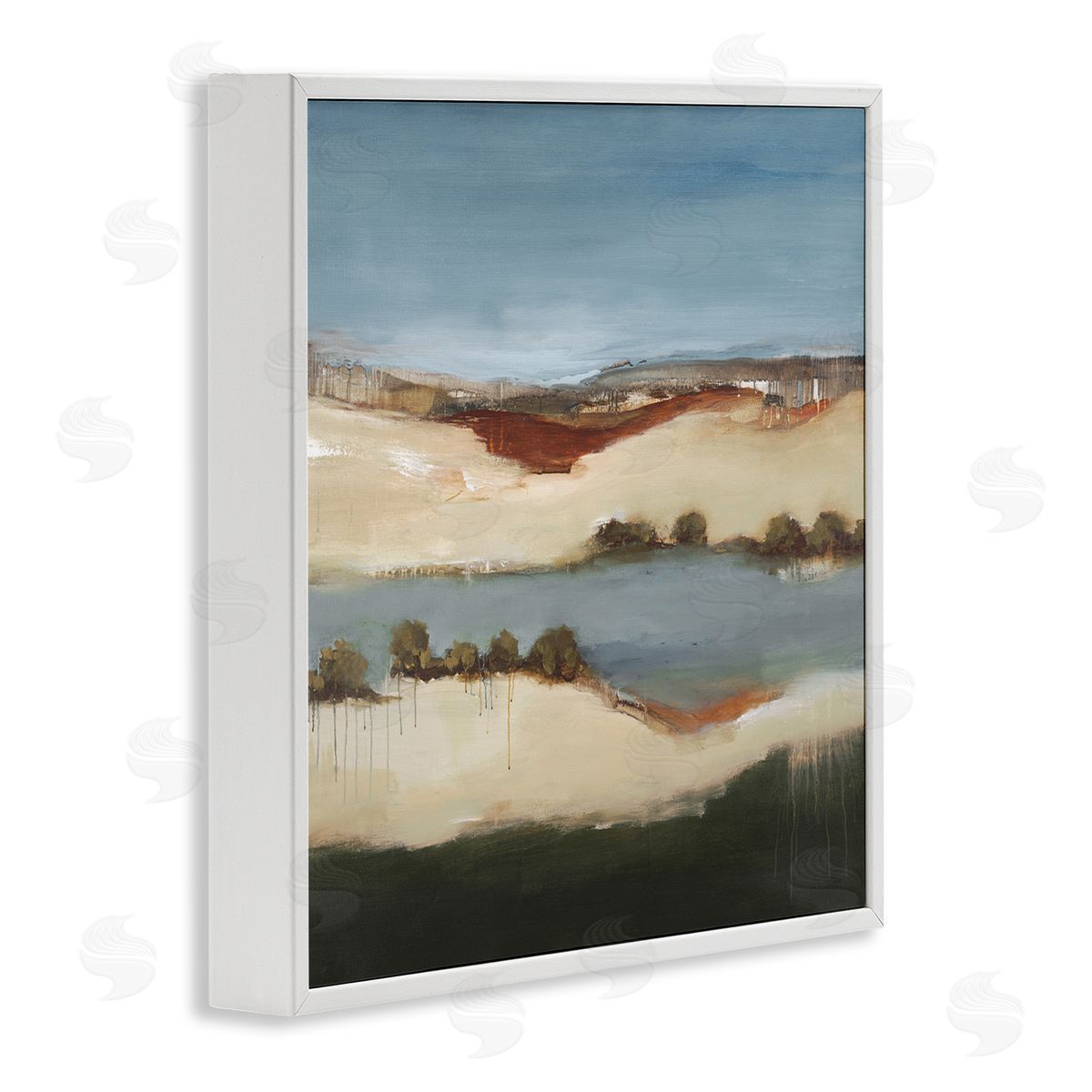 Lisa Ridgers River Flowing Clear Sky Nature Paint Drip Detail White Framed Glicee Wall Art Print