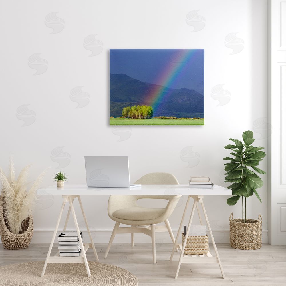 Steve Smith Uplifting Rainbow Rays Tree Grove Mountain Landscape Canvas Wall Art Print in Room
