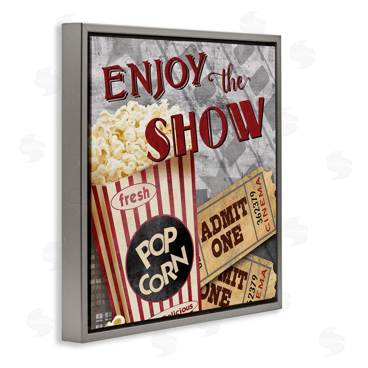 Conrad Knutsen Enjoy The Show Vintage Movies Entertainment Tickets  Gray Floating Frame Canvas Wall Art Print