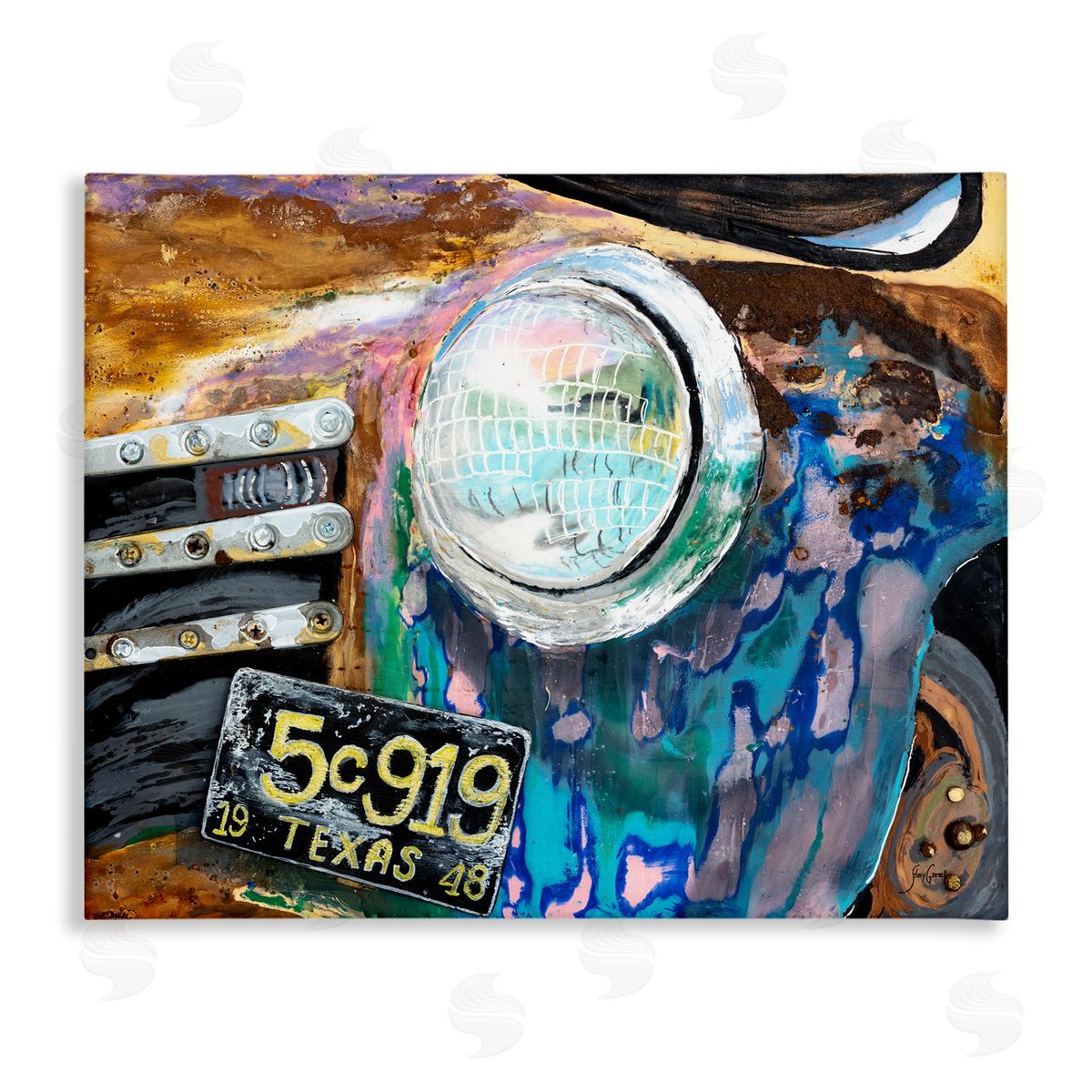 Stacy Gresell Up-Close Texas Car Headlight Modern Street  Stretched Canvas Wall Art Print