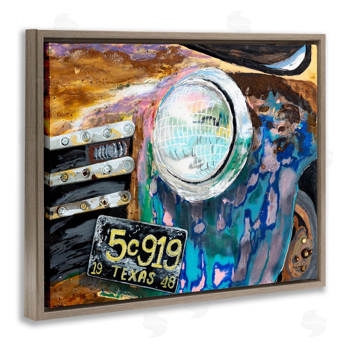 Stacy Gresell Up-Close Texas Car Headlight Modern Street  Brown Floating Frame Canvas Wall Art Print