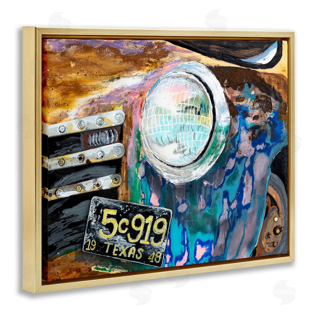 Stacy Gresell Up-Close Texas Car Headlight Modern Street  Gold Floating Frame Canvas Wall Art Print
