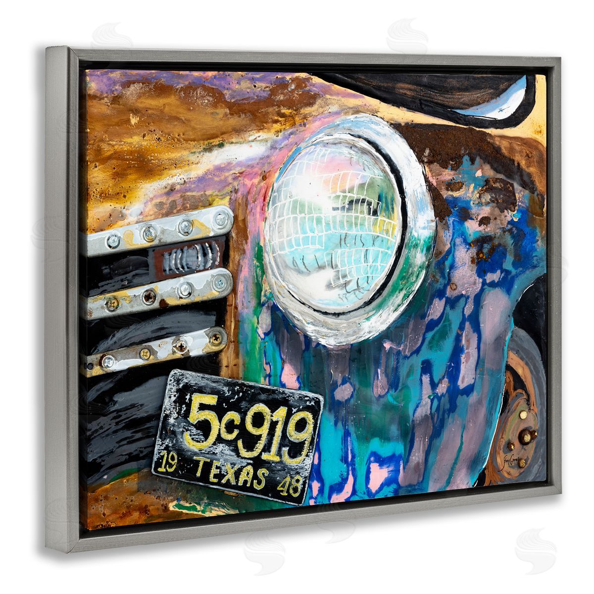 Stacy Gresell Up-Close Texas Car Headlight Modern Street  Gray Floating Frame Canvas Wall Art Print
