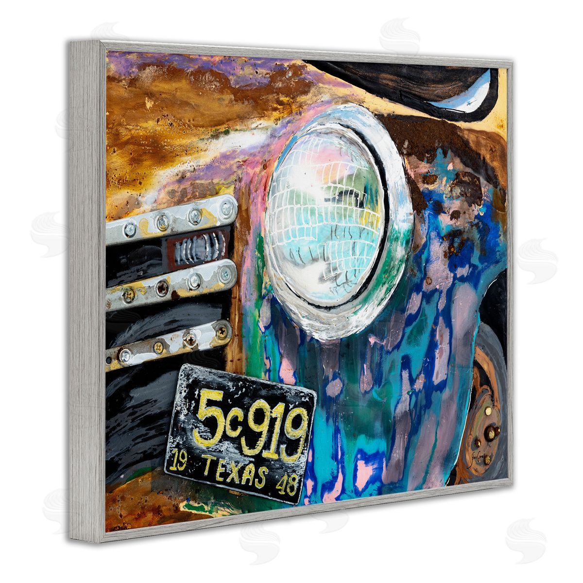 Stacy Gresell Up-Close Texas Car Headlight Modern Street  Gray Framed Giclee Wall Art Print