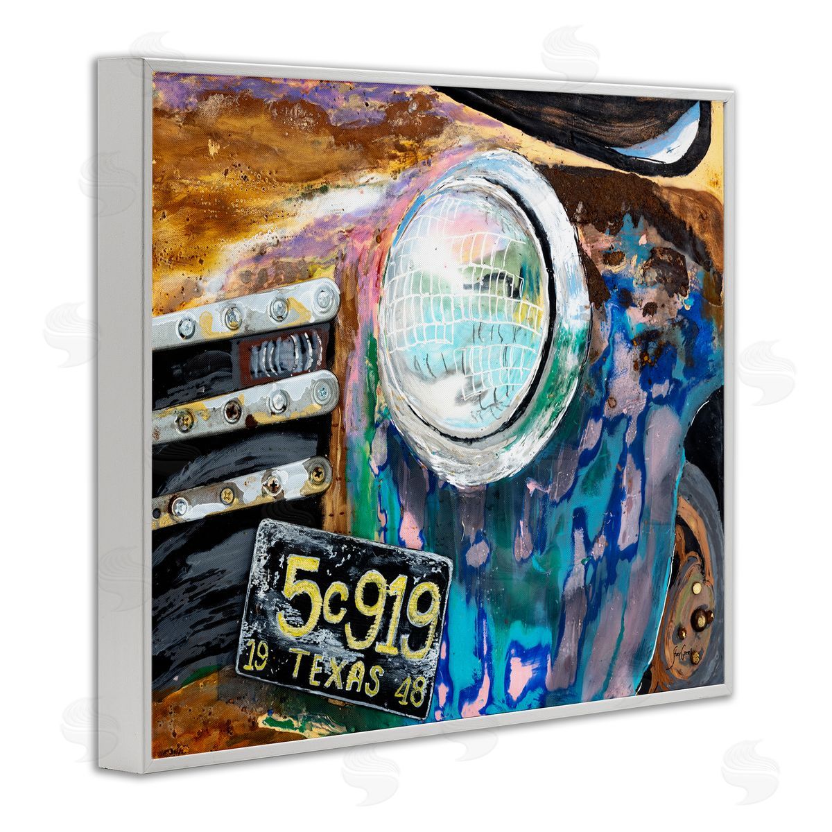 Stacy Gresell Up-Close Texas Car Headlight Modern Street  White Framed Giclee Wall Art Print