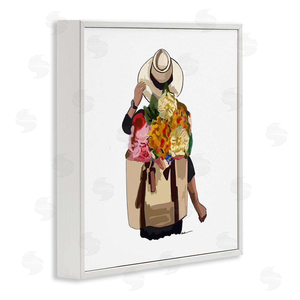 Amelia Noyes Floral Backpack Mixed Blooms Summertime Sun Hat White Framed Glicee Wall Art Print