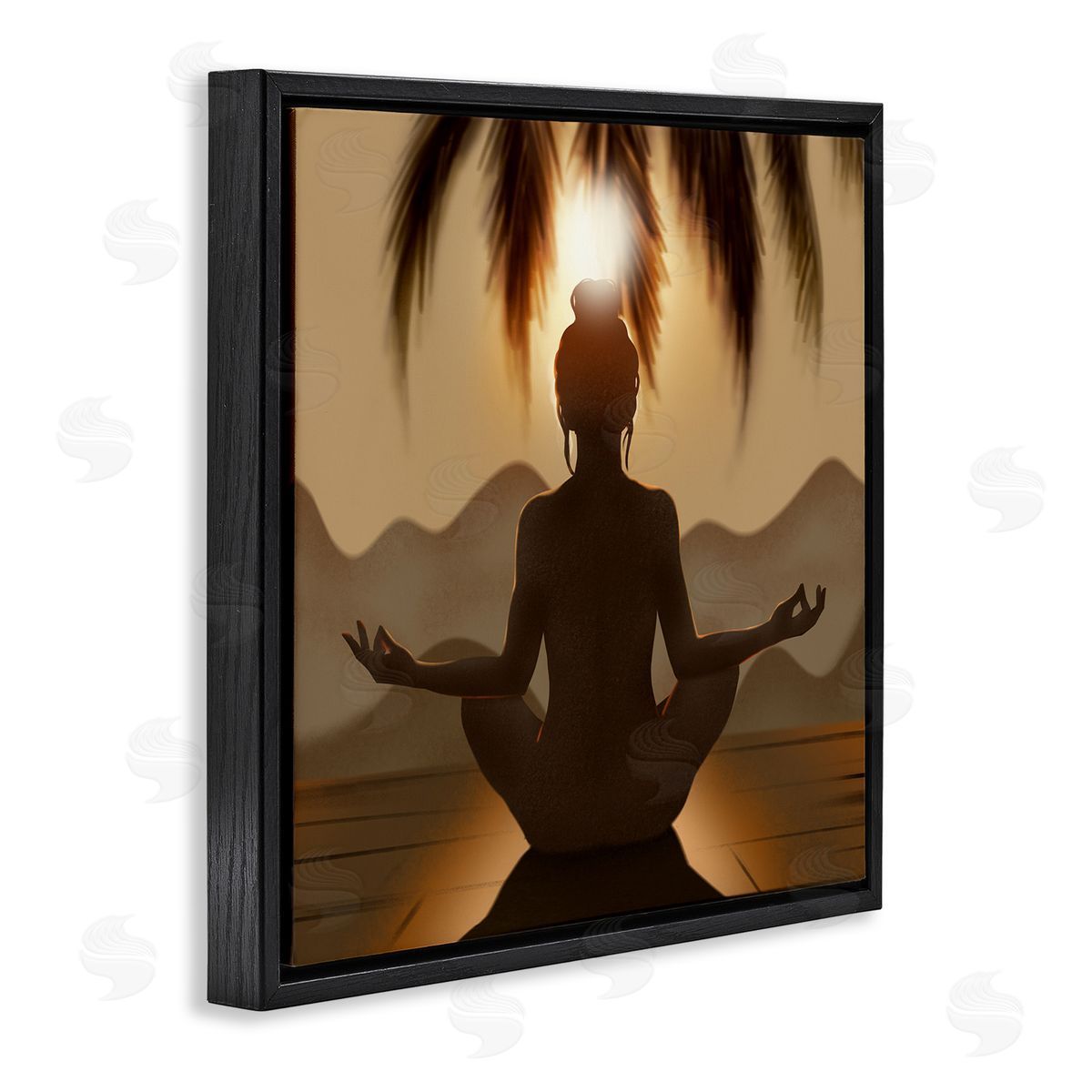 Ziwei Li Tranquil Meditation Sunlit Woman Silhouette Mountain Scenery Black Floating Frame Canvas Wall Art Print