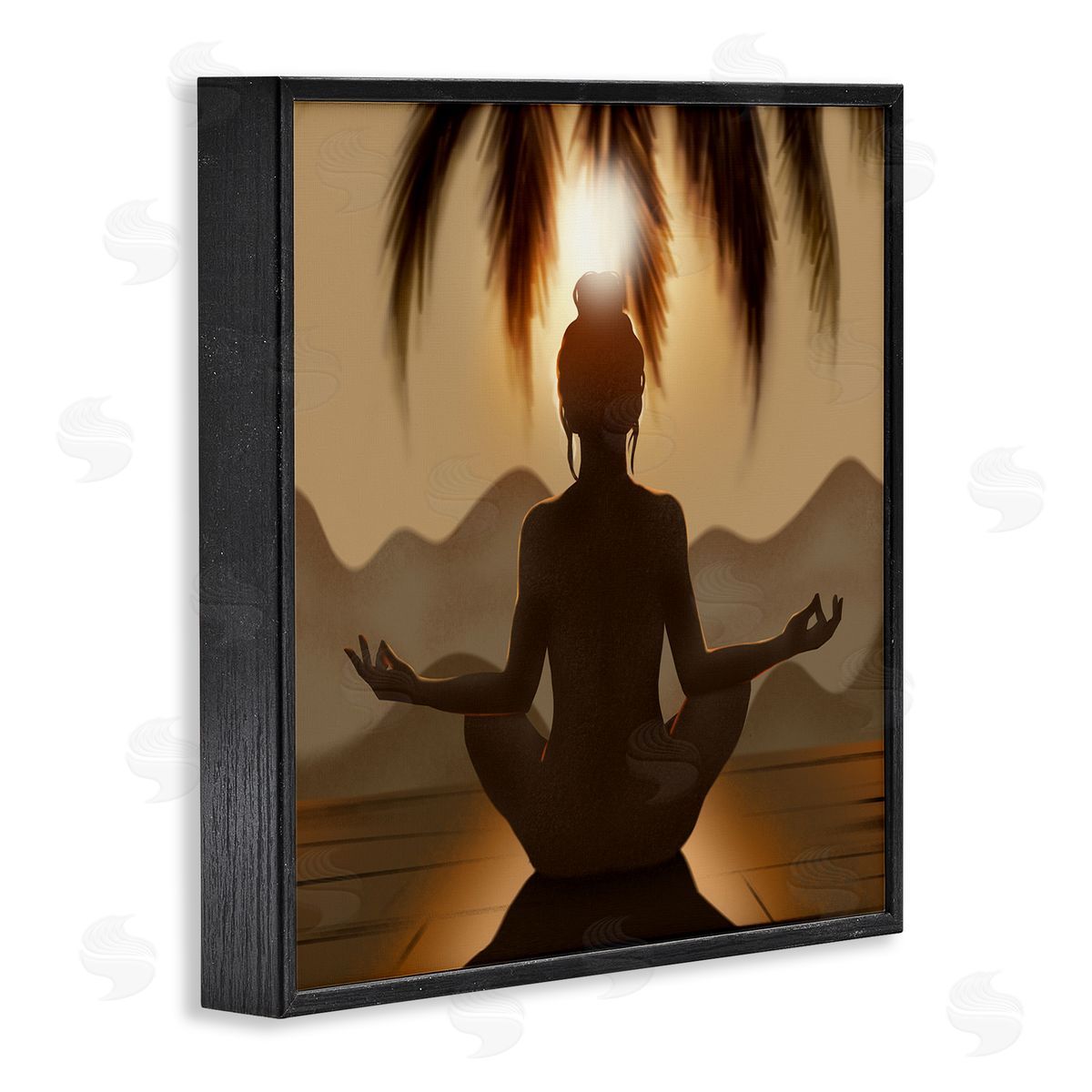 Ziwei Li Tranquil Meditation Sunlit Woman Silhouette Mountain Scenery Black Framed Glicee Wall Art Print