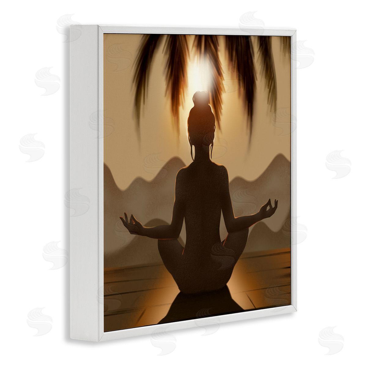 Ziwei Li Tranquil Meditation Sunlit Woman Silhouette Mountain Scenery White Framed Glicee Wall Art Print