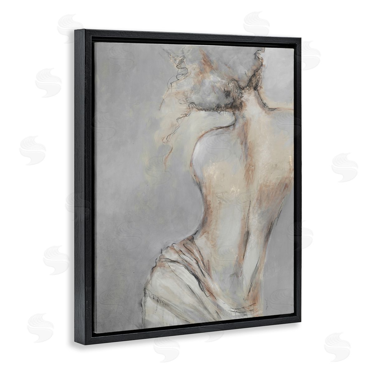 Traditional Nude Baroque Portrait Black Floating Frame Canvas Wall Art, Home Decor by Liz Jardine