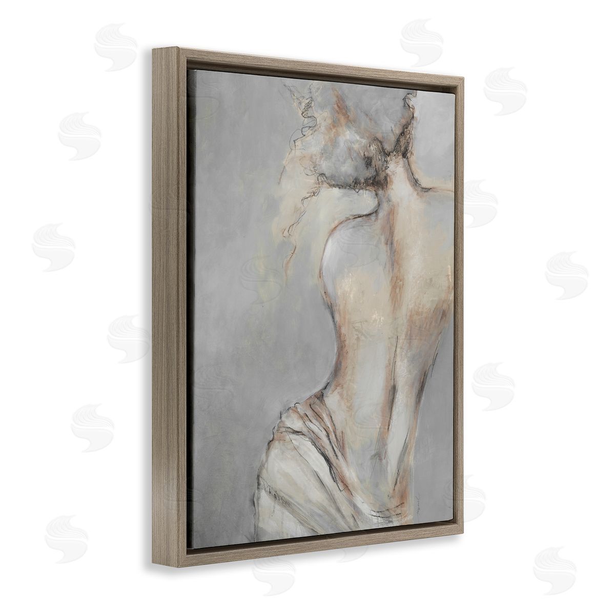 Traditional Nude Baroque Portrait Brown Floating Frame Canvas Wall Art, Home Decor by Liz Jardine