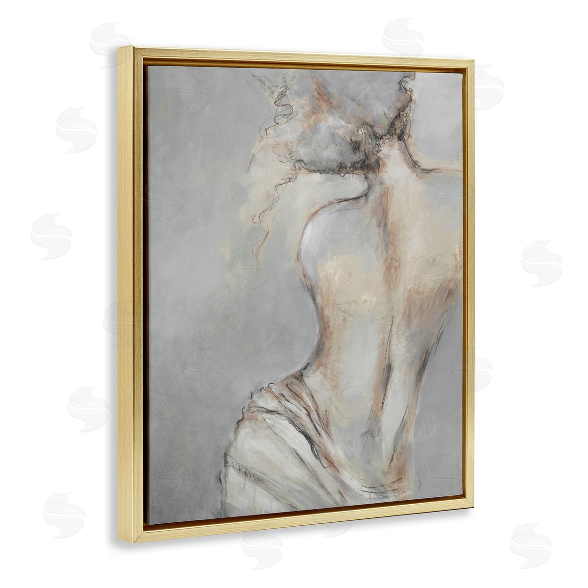 Traditional Nude Baroque Portrait Gold Floating Frame Canvas Wall Art, Home Decor by Liz Jardine