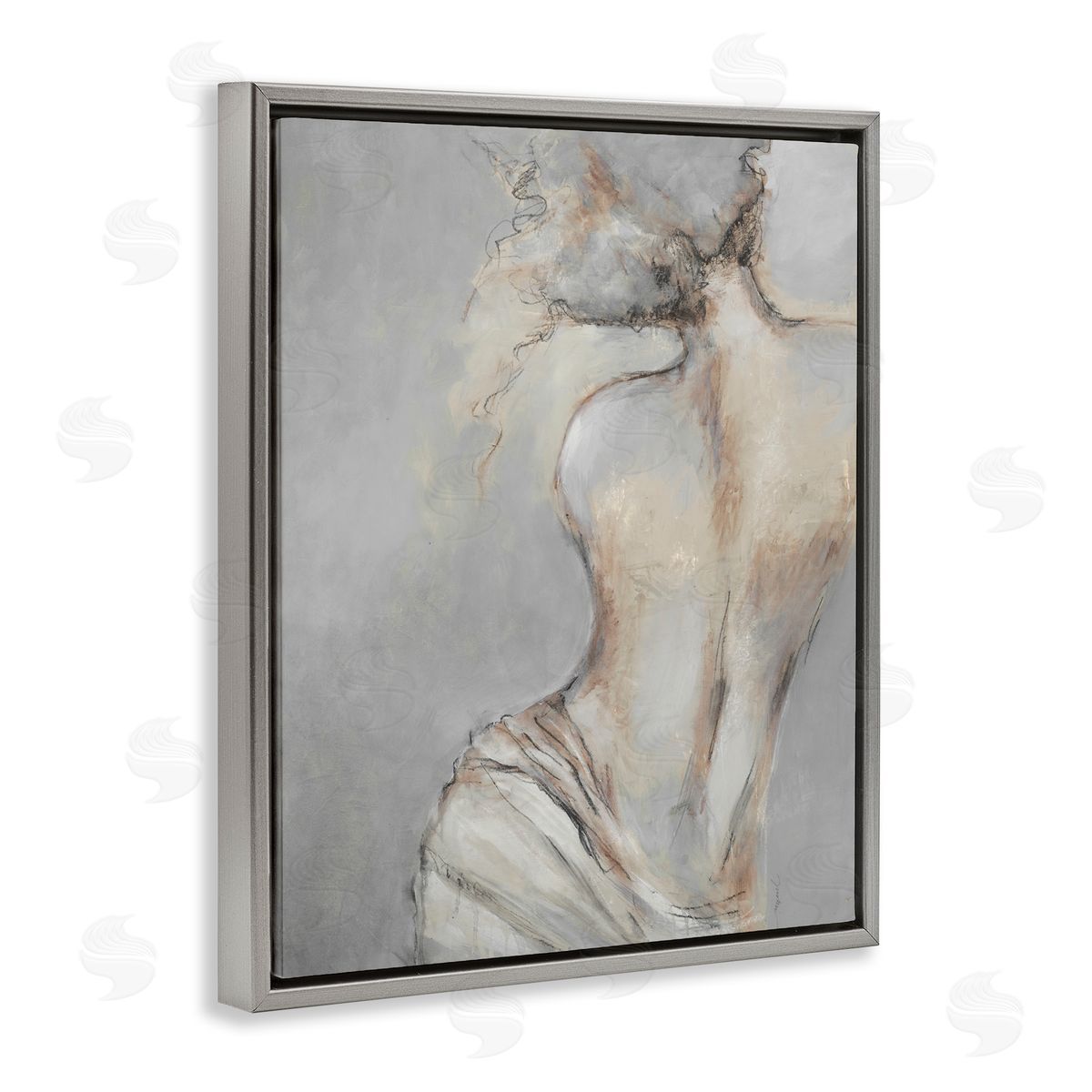Traditional Nude Baroque Portrait Grey Floating Frame Canvas Wall Art, Home Decor by Liz Jardine