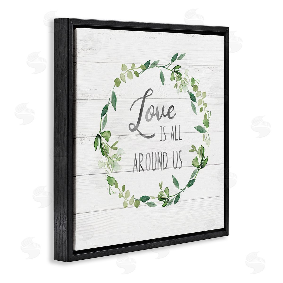 Carol Robinson Love All Around Us Plank Patterned Typography Black Floating Frame Canvas Wall Art Print
