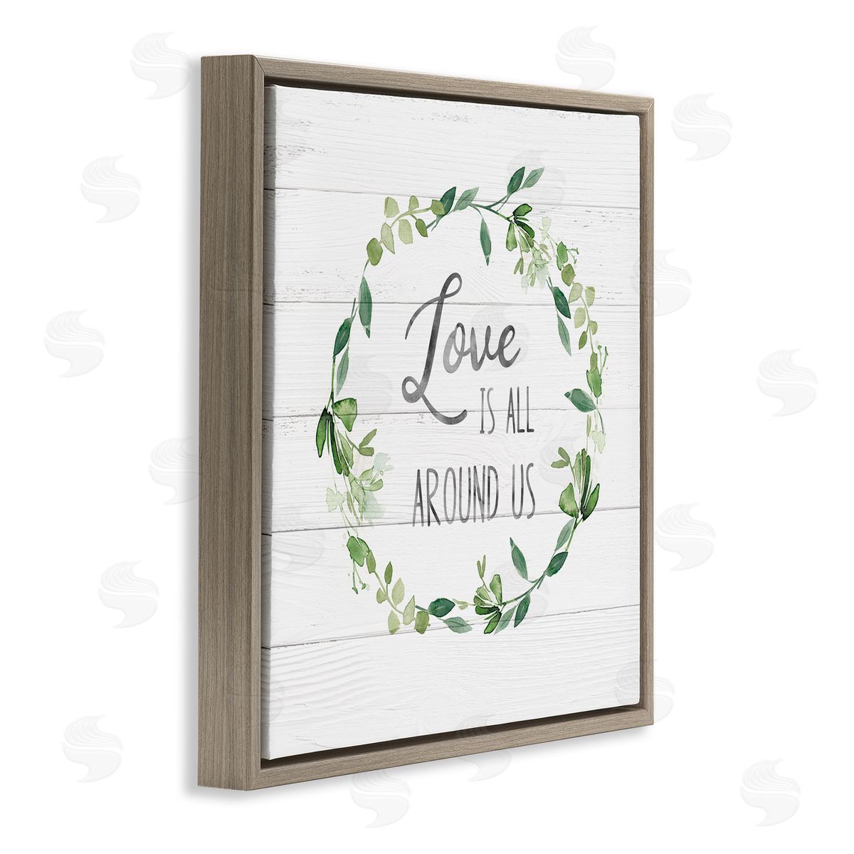 Carol Robinson Love All Around Us Plank Patterned Typography Brown Floating Frame Canvas Wall Art Print