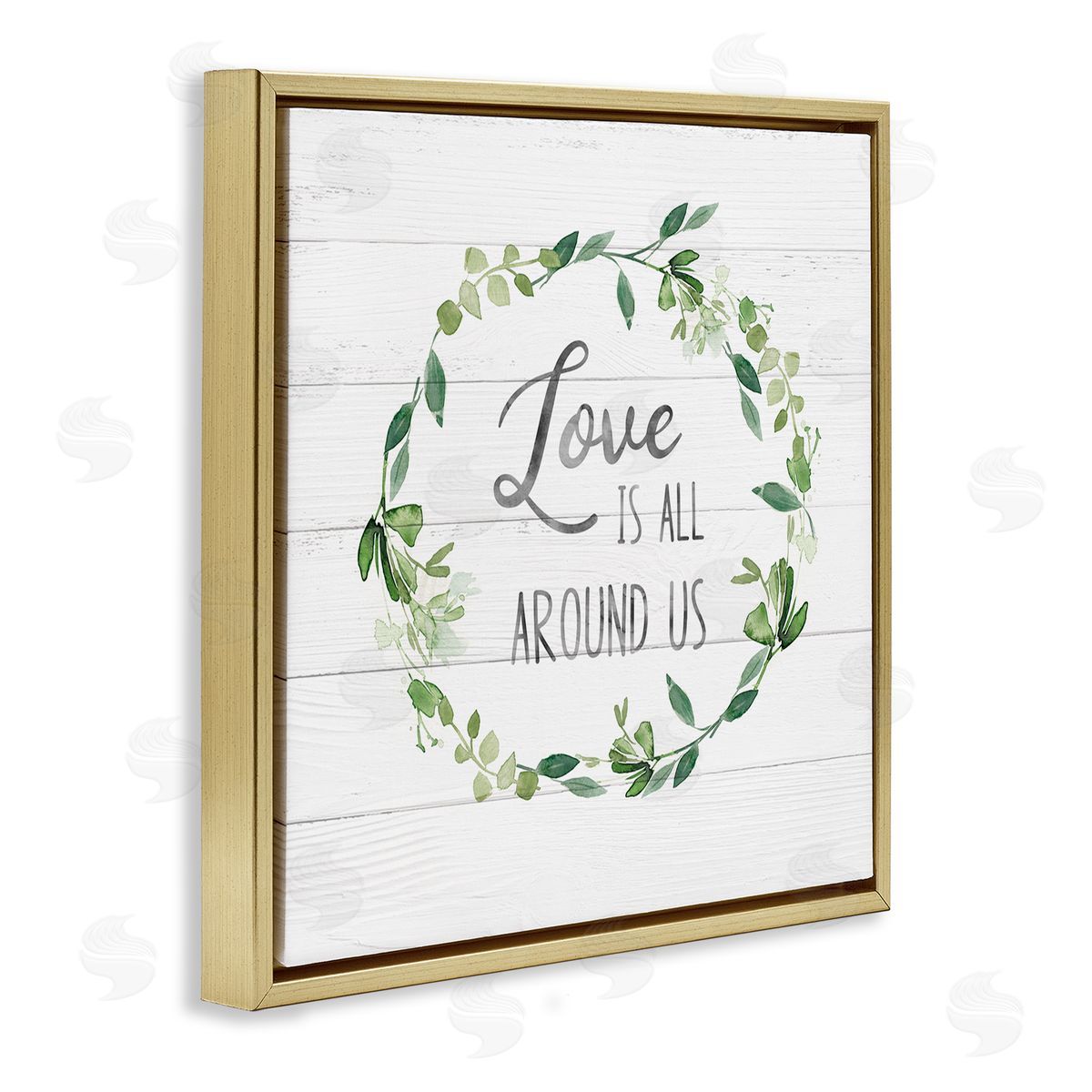 Carol Robinson Love All Around Us Plank Patterned Typography Gold Floating Frame Canvas Wall Art Print