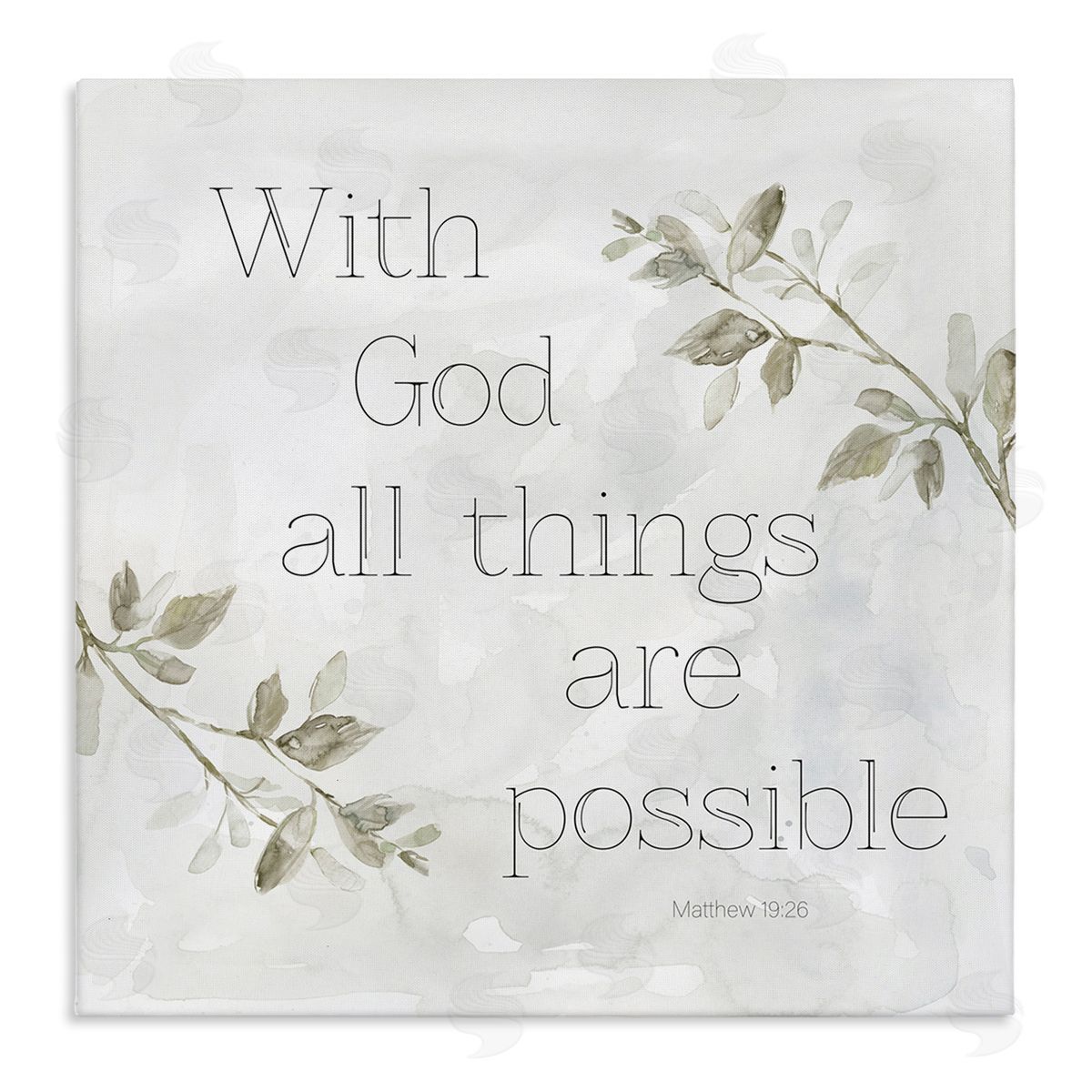 Carol Robinson With God All Things Possible Floral Sprig Religious Phrase Stretched Canvas Wall Art Print