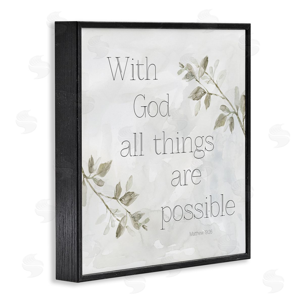 Carol Robinson With God All Things Possible Floral Sprig Religious Phrase Black Framed Glicee Wall Art Print
