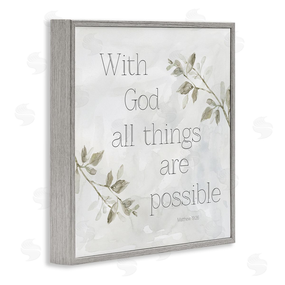 Carol Robinson With God All Things Possible Floral Sprig Religious Phrase Gray Framed Glicee Wall Art Print