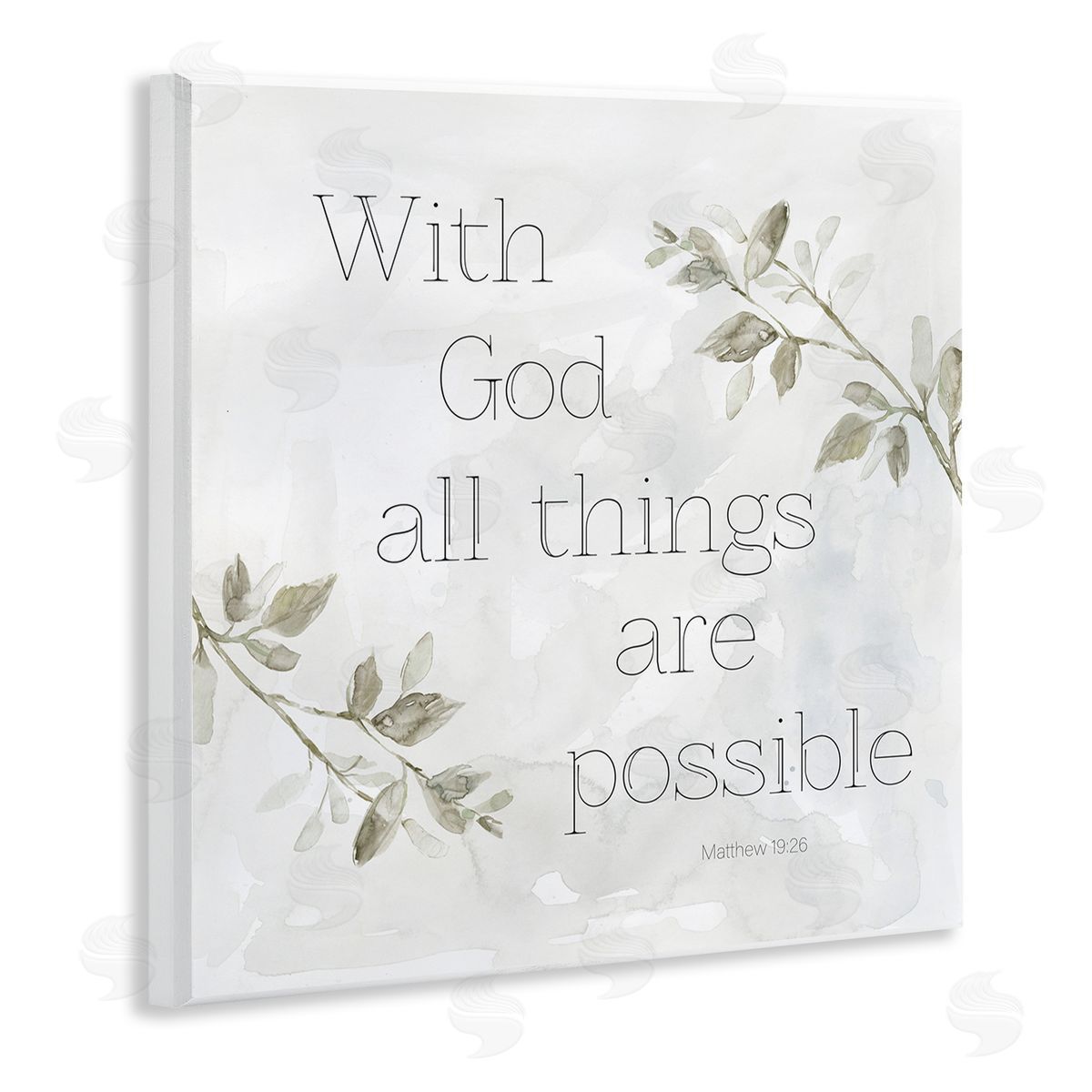 Carol Robinson With God All Things Possible Floral Sprig Religious Phrase Wooden Wall Plaque Art Print