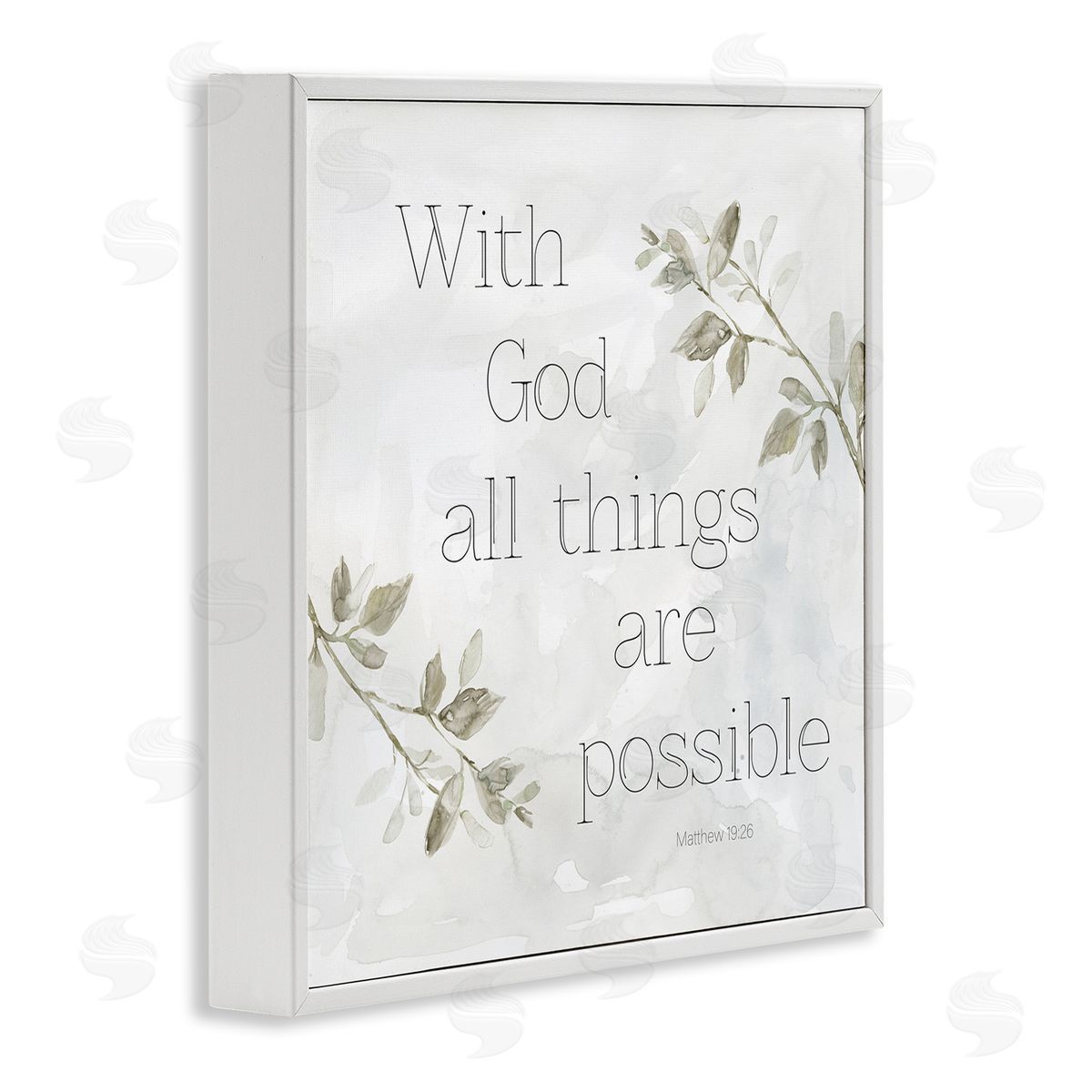 Carol Robinson With God All Things Possible Floral Sprig Religious Phrase White Framed Glicee Wall Art Print