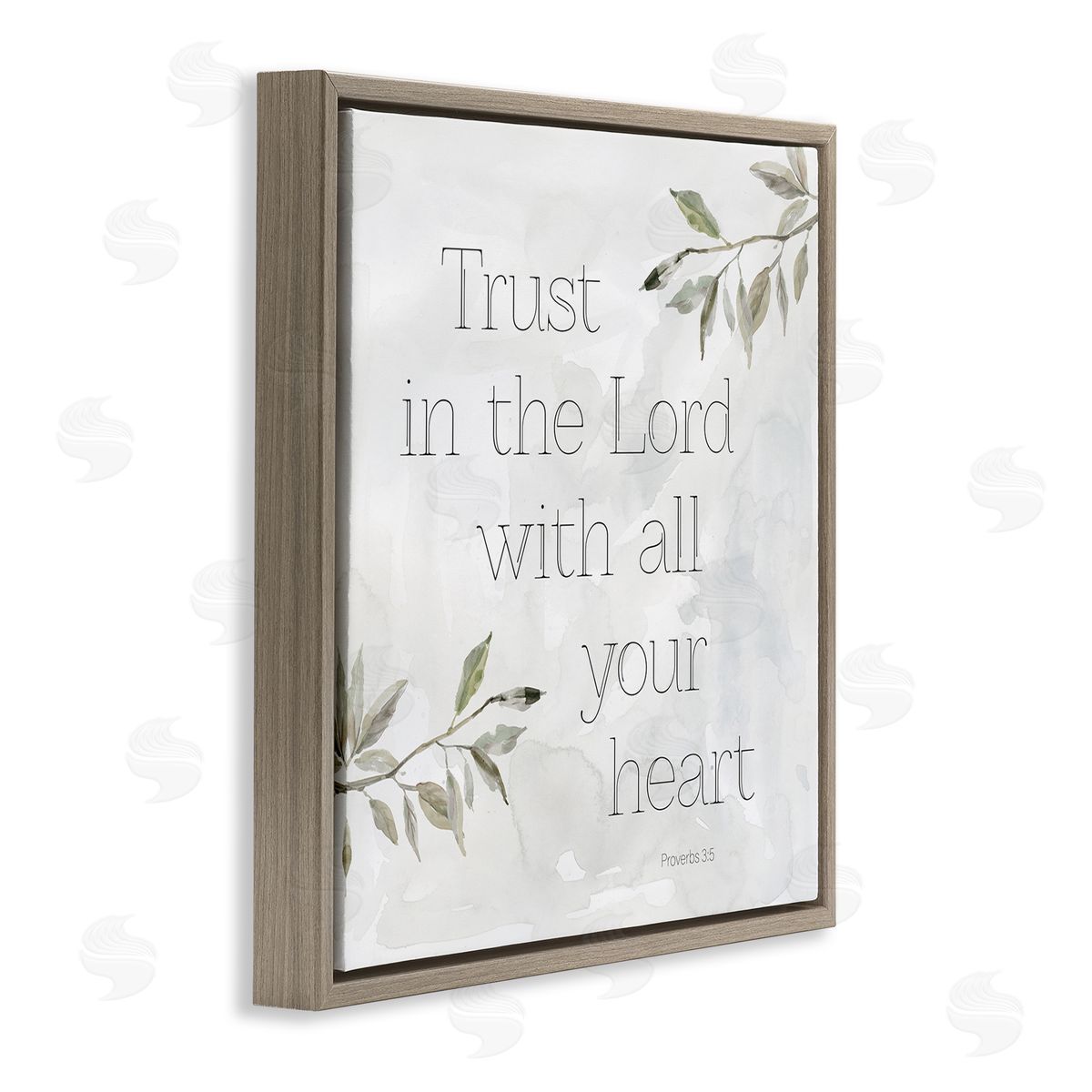 Carol Robinson Trust The Lord Spiritual Phrase Botanical Leaves Brown Floating Frame Canvas Wall Art Print