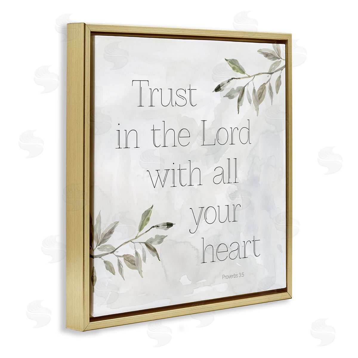 Carol Robinson Trust The Lord Spiritual Phrase Botanical Leaves Gold Floating Frame Canvas Wall Art Print