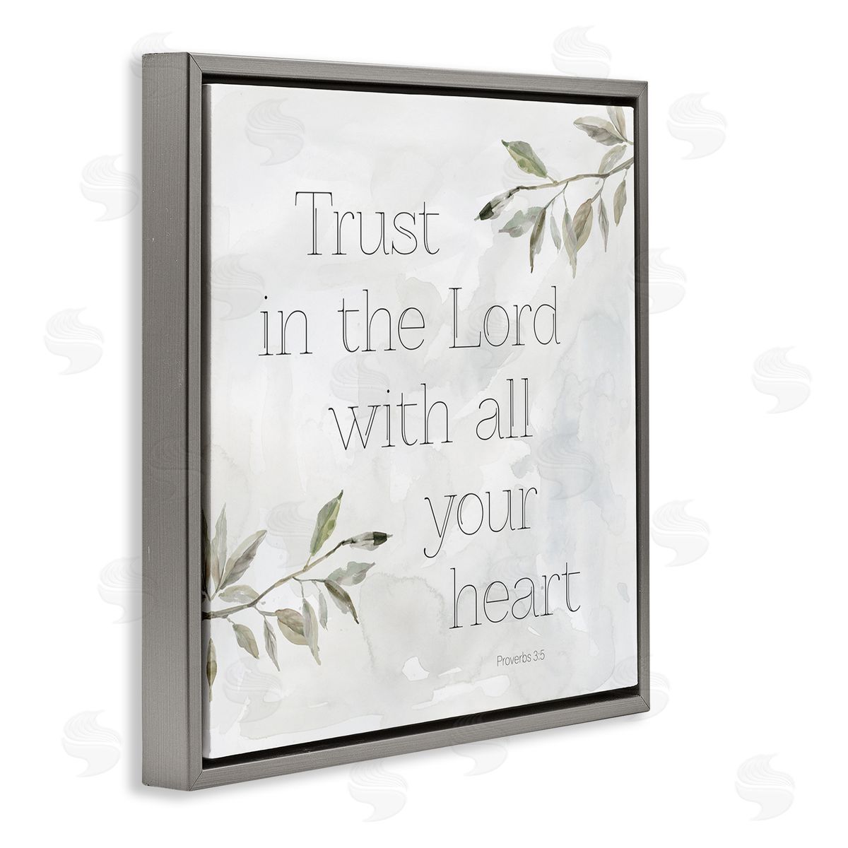 Carol Robinson Trust The Lord Spiritual Phrase Botanical Leaves Gray Floating Frame Canvas Wall Art Print