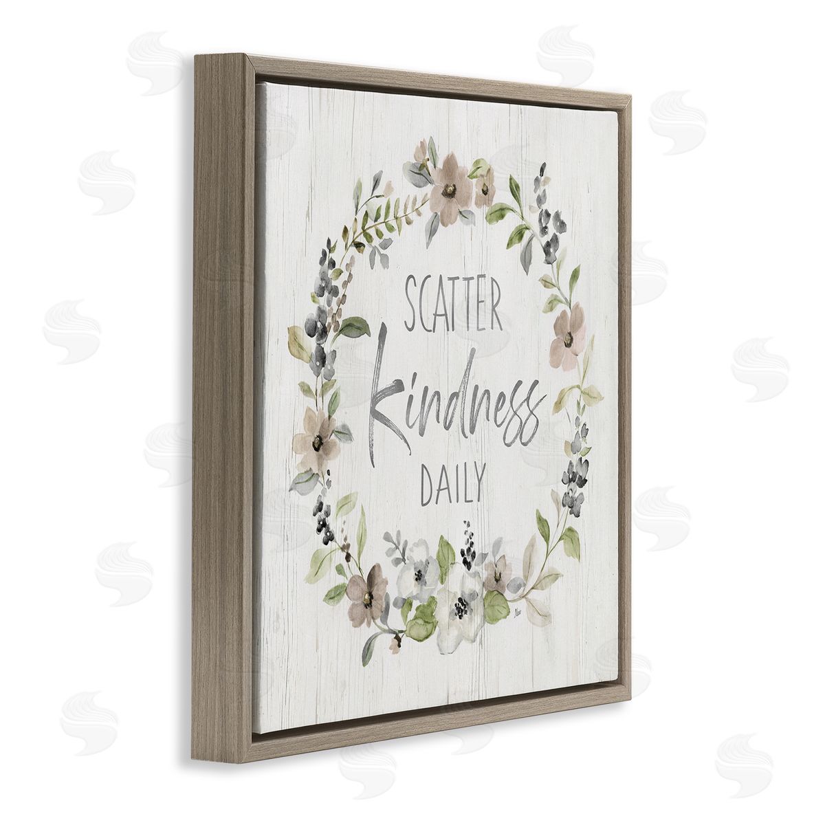 Nan Scatter Kindness Daily Blooming Shabby Chic Wreath  Brown Floating Frame Canvas Wall Art Print