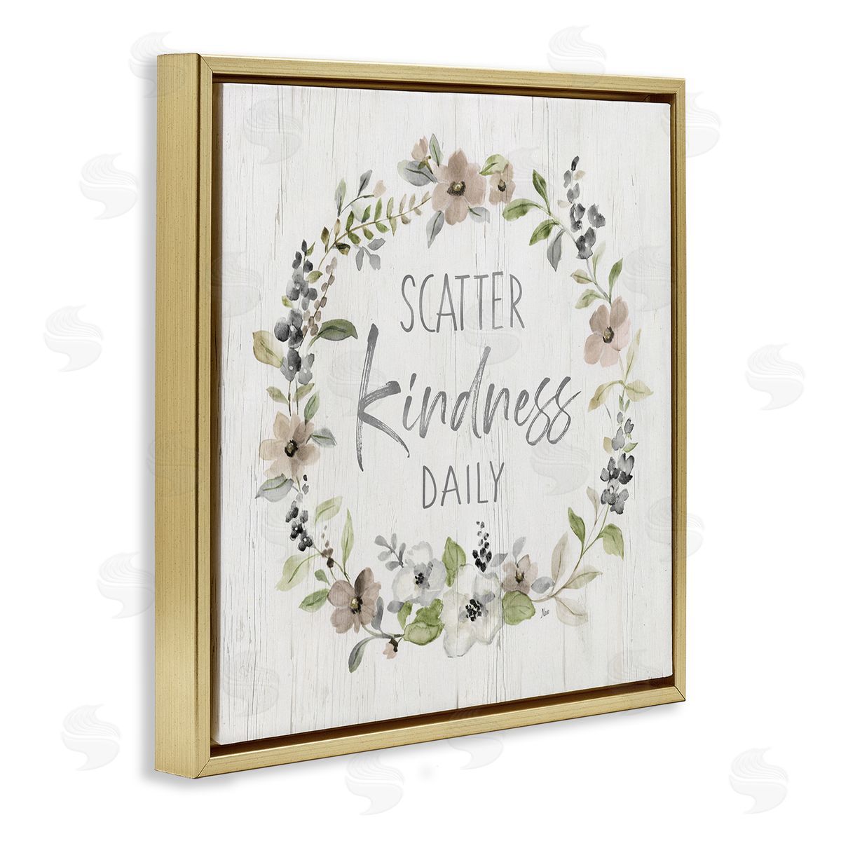 Nan Scatter Kindness Daily Blooming Shabby Chic Wreath  Gold Floating Frame Canvas Wall Art Print