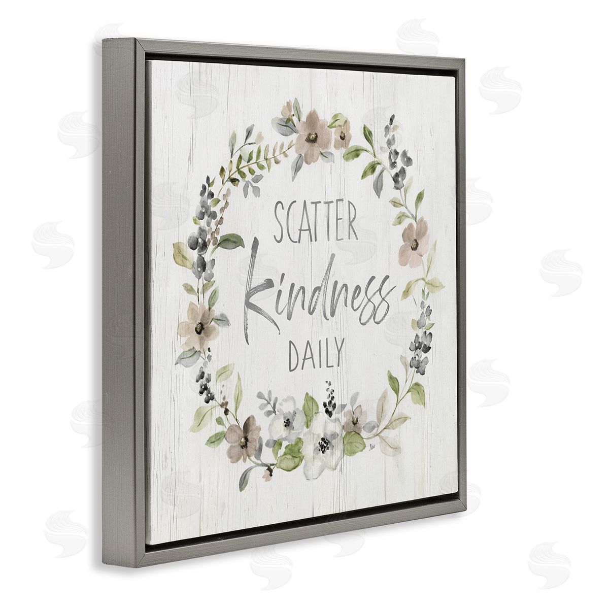 Nan Scatter Kindness Daily Blooming Shabby Chic Wreath  Gray Floating Frame Canvas Wall Art Print