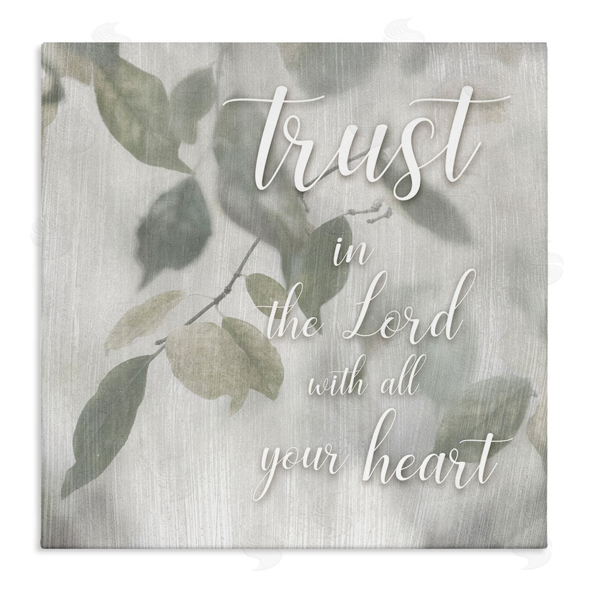 Irene Weisz Trust The Lord Motivating Religious Quote Botanical Leaves Stretched Canvas Wall Art Print