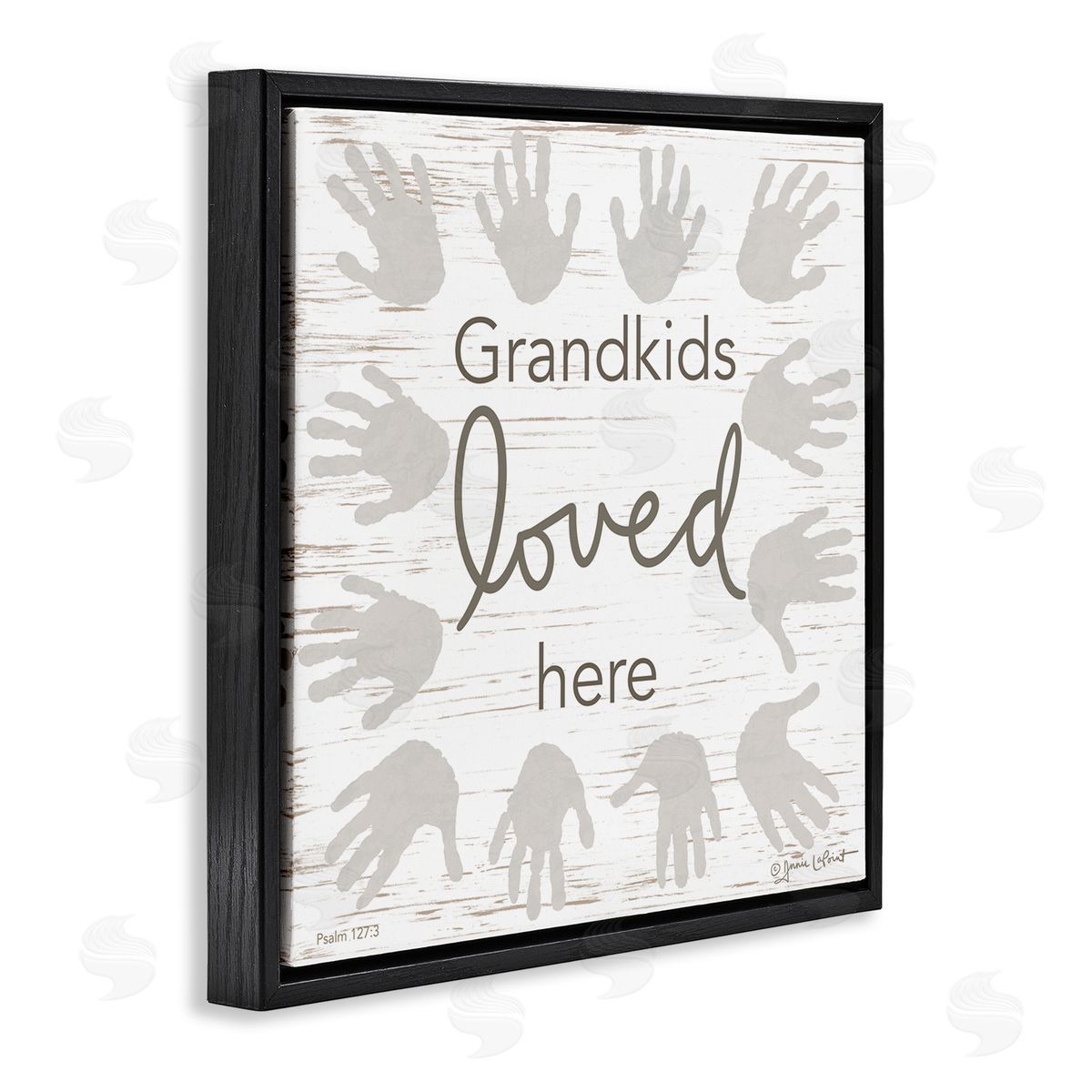 Annie LaPoint Grandkids Loved Here Fun Family Grandparents Handprints Black Floating Frame Canvas Wall Art Print