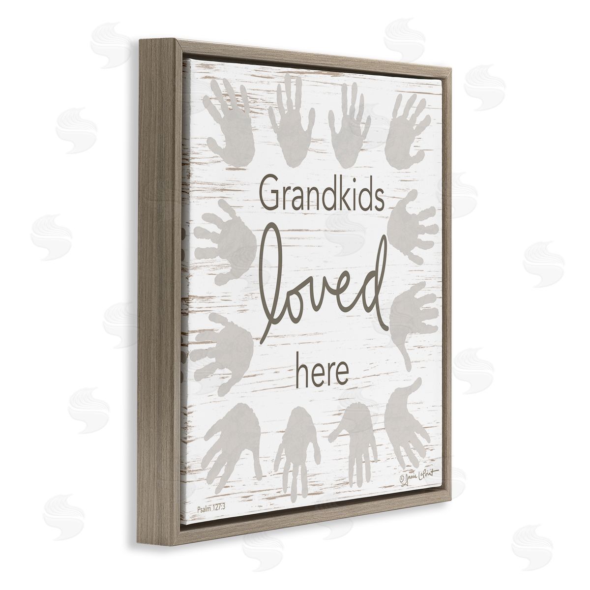 Annie LaPoint Grandkids Loved Here Fun Family Grandparents Handprints Brown Floating Frame Canvas Wall Art Print