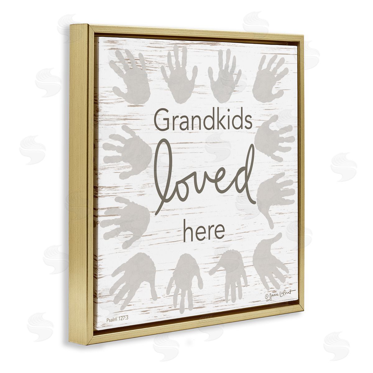 Annie LaPoint Grandkids Loved Here Fun Family Grandparents Handprints Gold Floating Frame Canvas Wall Art Print