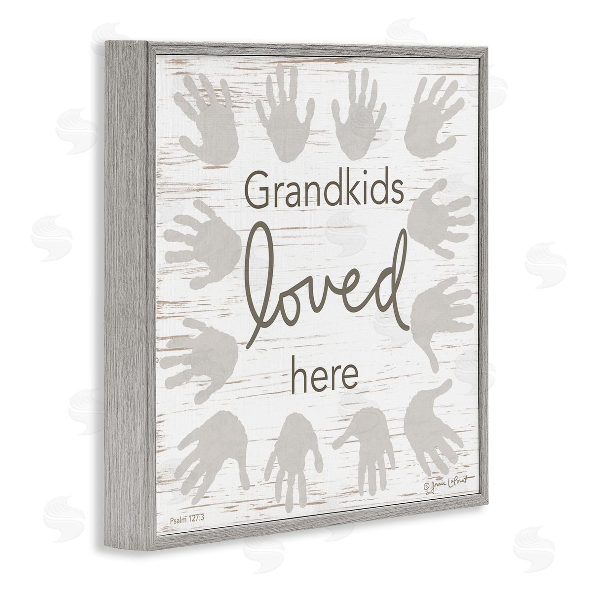 Annie LaPoint Grandkids Loved Here Fun Family Grandparents Handprints Gray Framed Glicee Wall Art Print