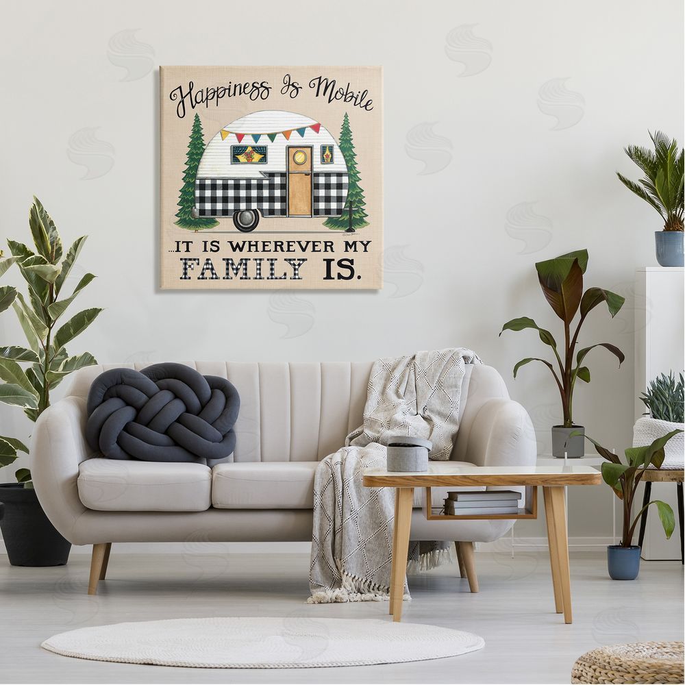 Deb Strain Happiness Where Family Is Uplifting Plaid Camping Van Canvas Wall Art in Room