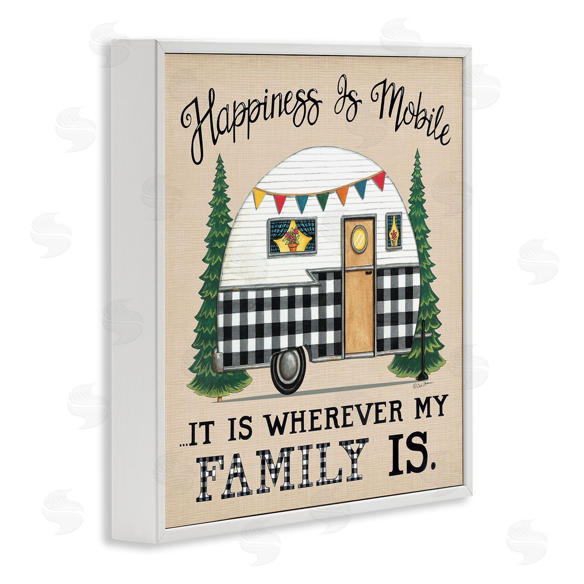 Deb Strain Happiness Where Family Is Uplifting Plaid Camping Van White Framed Glicee Wall Art Print