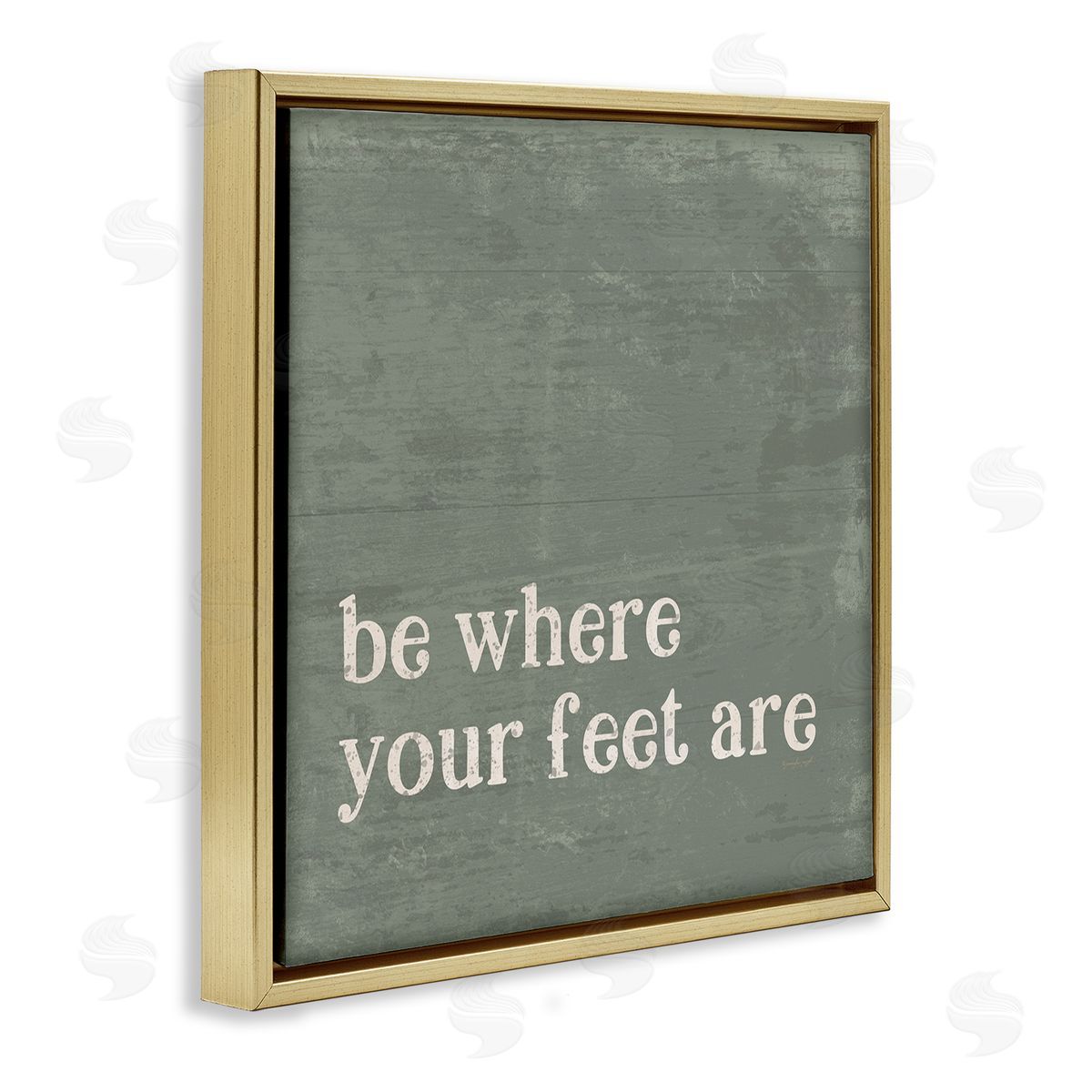 Jennifer Pugh Stay Grounded Inspiring Rustic Typography Phrase  Gold Floating Frame Canvas Wall Art Print