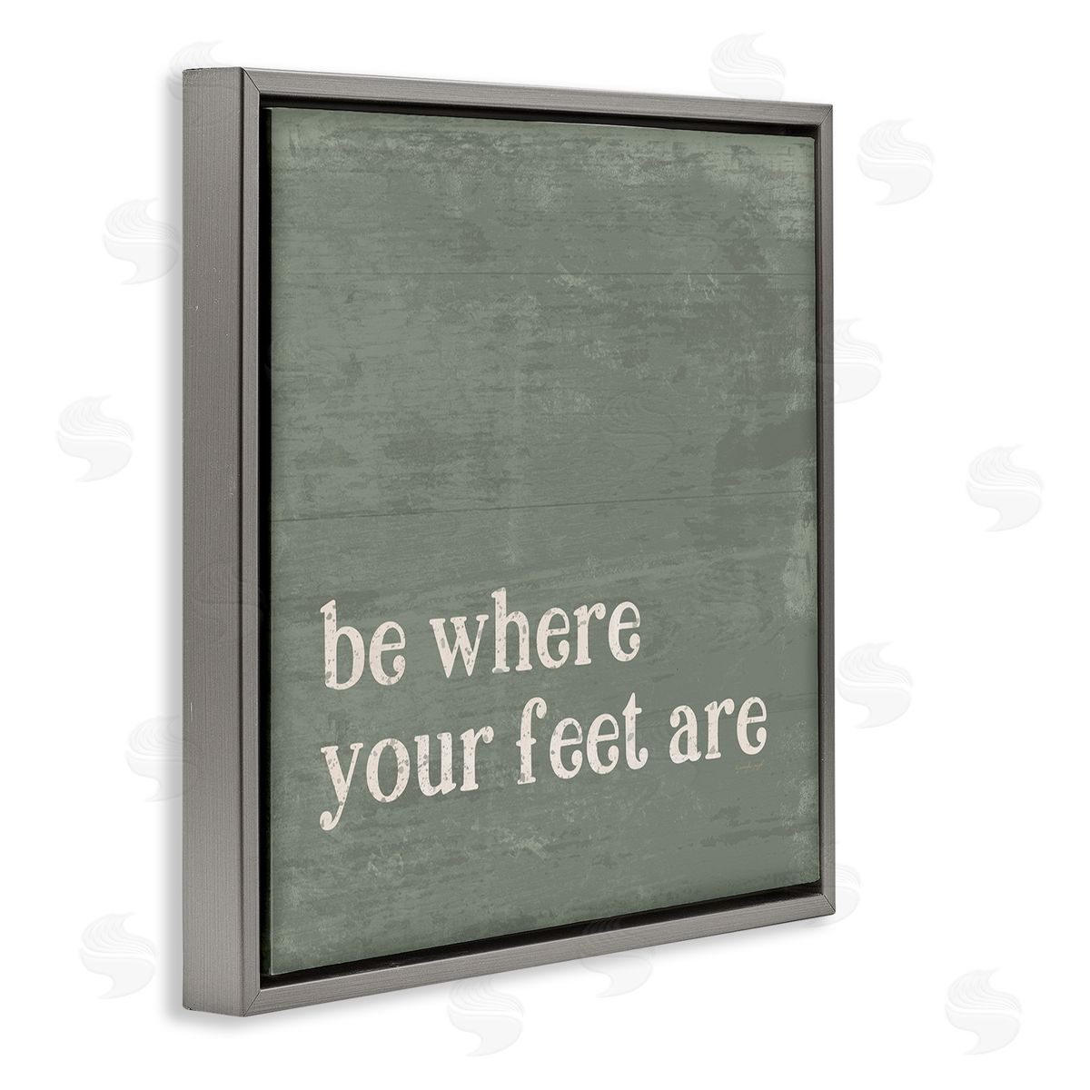 Jennifer Pugh Stay Grounded Inspiring Rustic Typography Phrase  Gray Floating Frame Canvas Wall Art Print