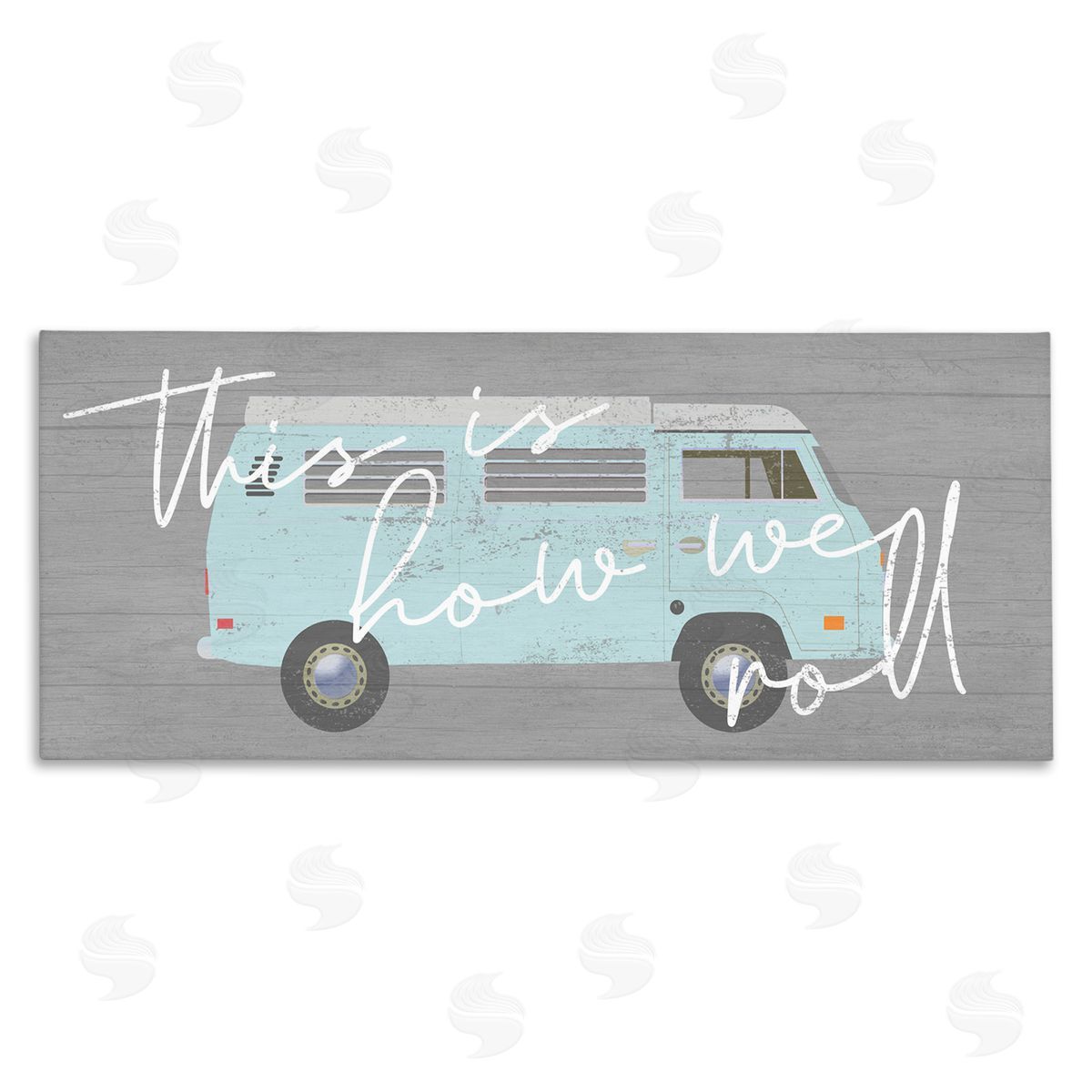 Stupell Studio How We Roll Blue Travel Van Bus Vintage Calligraphy