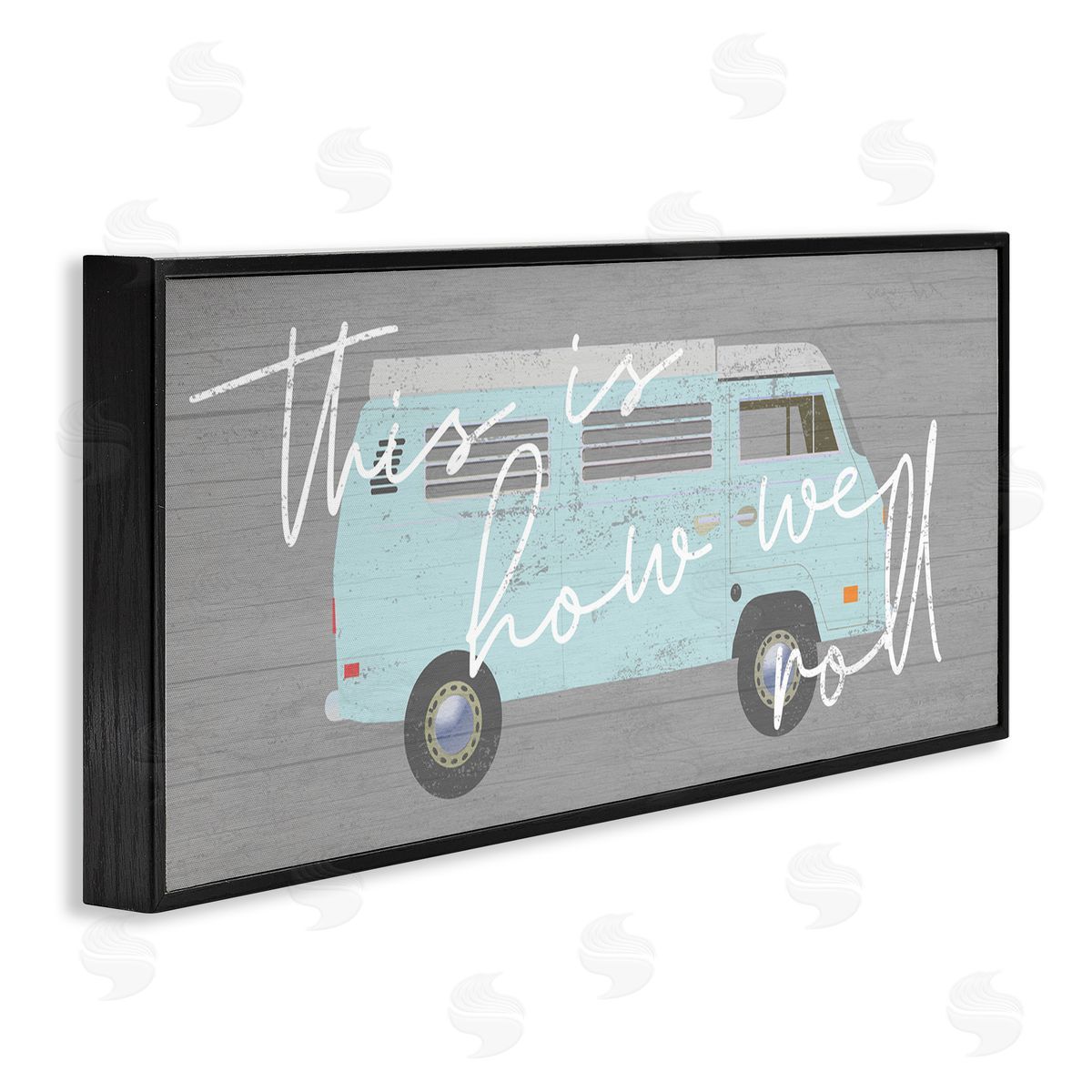 Stupell Studio How We Roll Blue Travel Van Bus Vintage Calligraphy