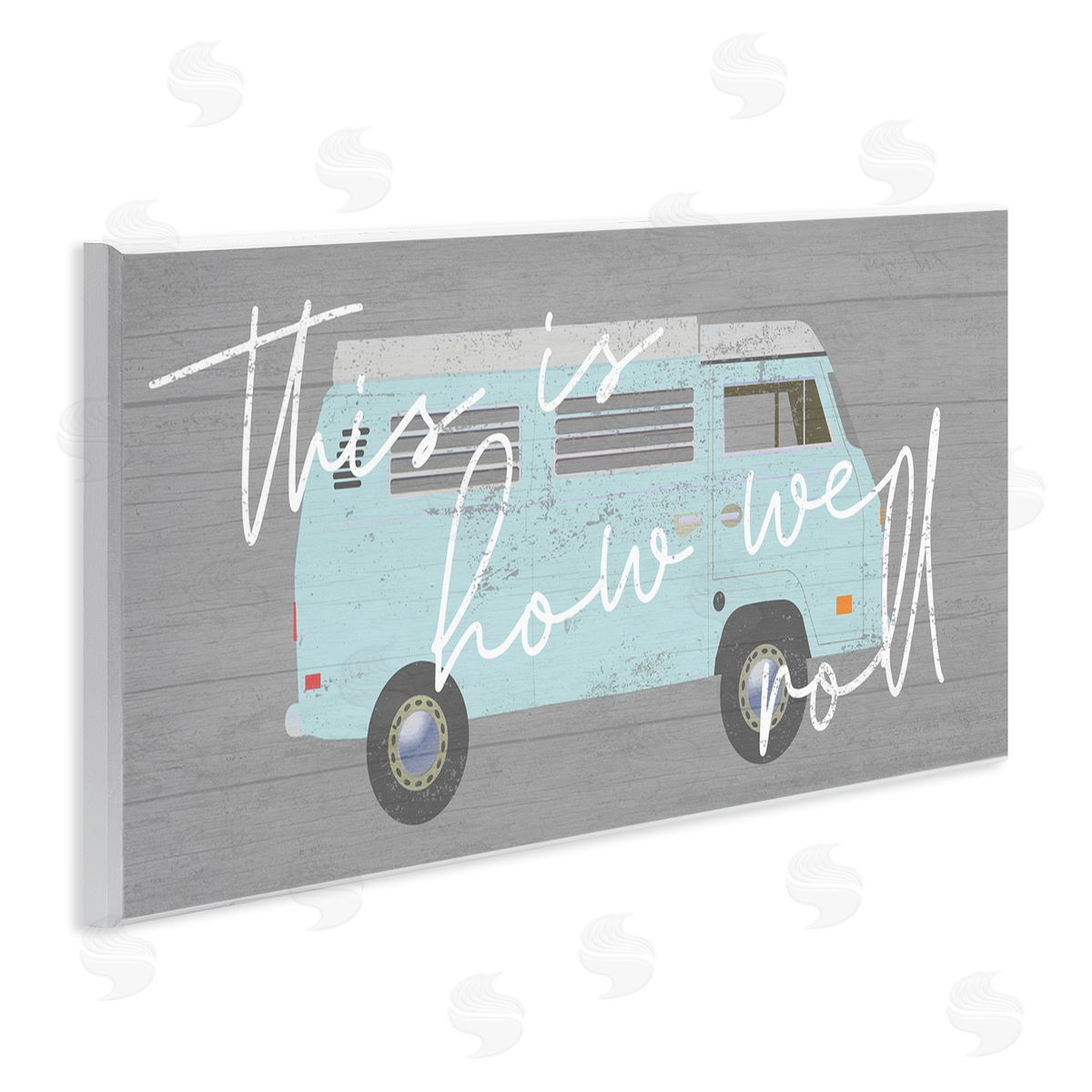 Stupell Studio How We Roll Blue Travel Van Bus Vintage Calligraphy