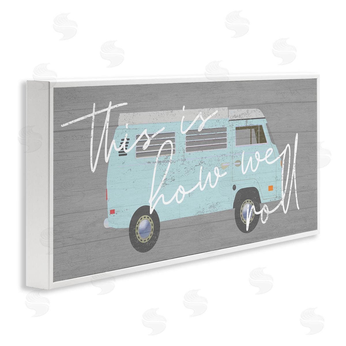Stupell Studio How We Roll Blue Travel Van Bus Vintage Calligraphy
