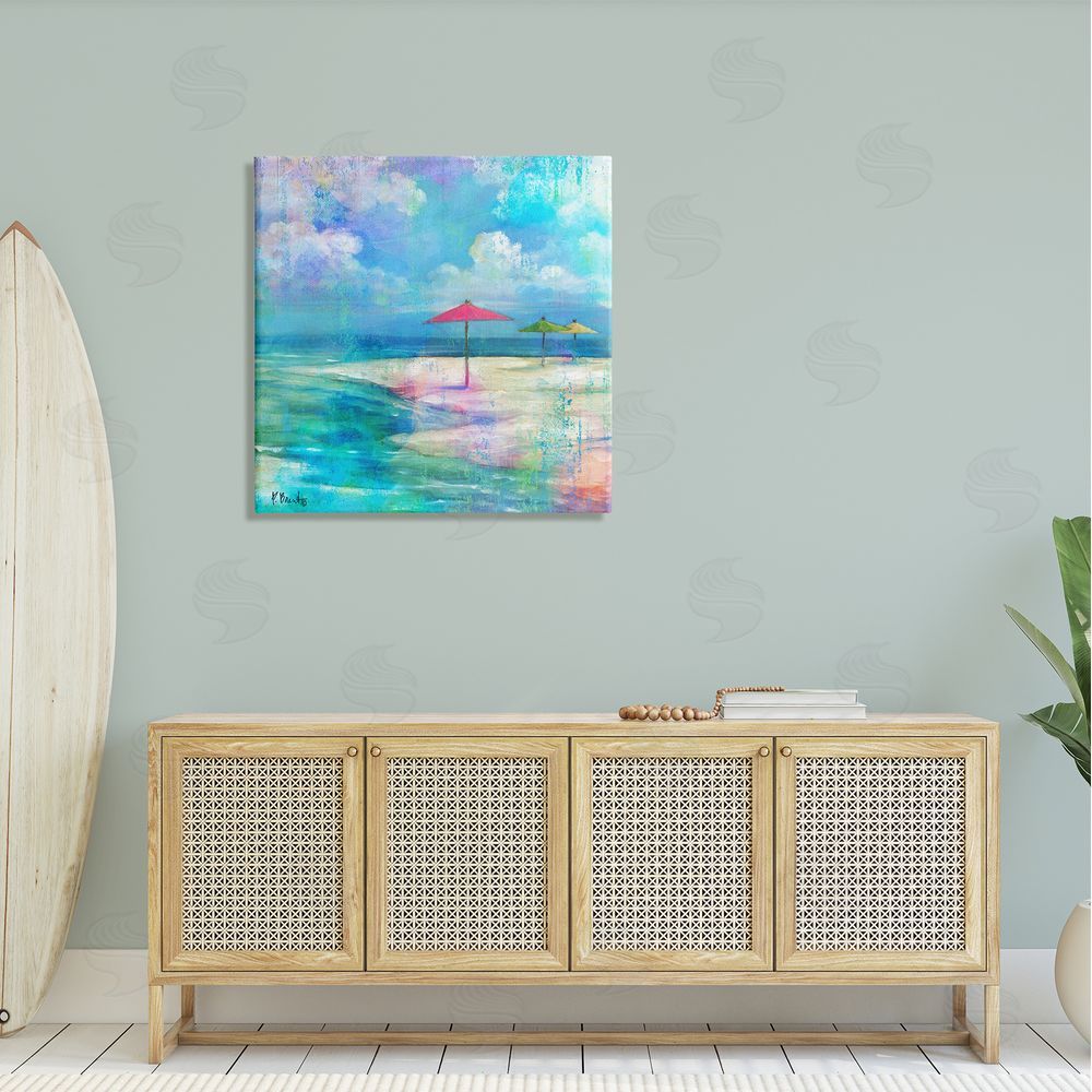 Paul Brent Umbrella Beachscape Watercolor Mirage Canvas Wall Art in Room