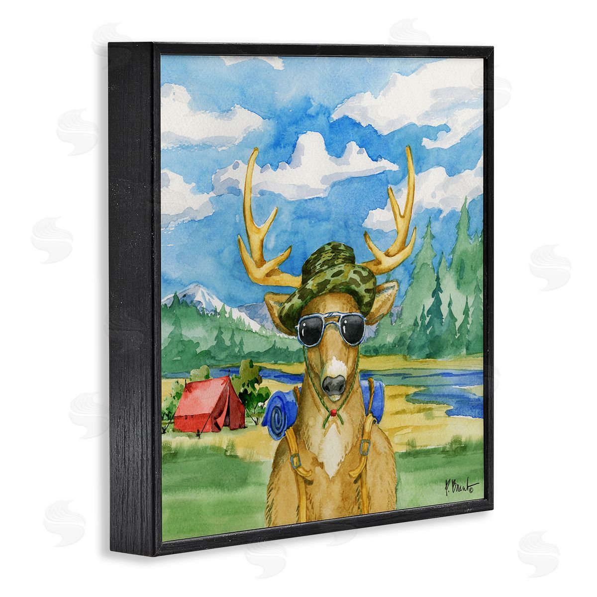 Paul Brent Happy Camper Deer Forest Hike Black Framed Glicee Wall Art Print