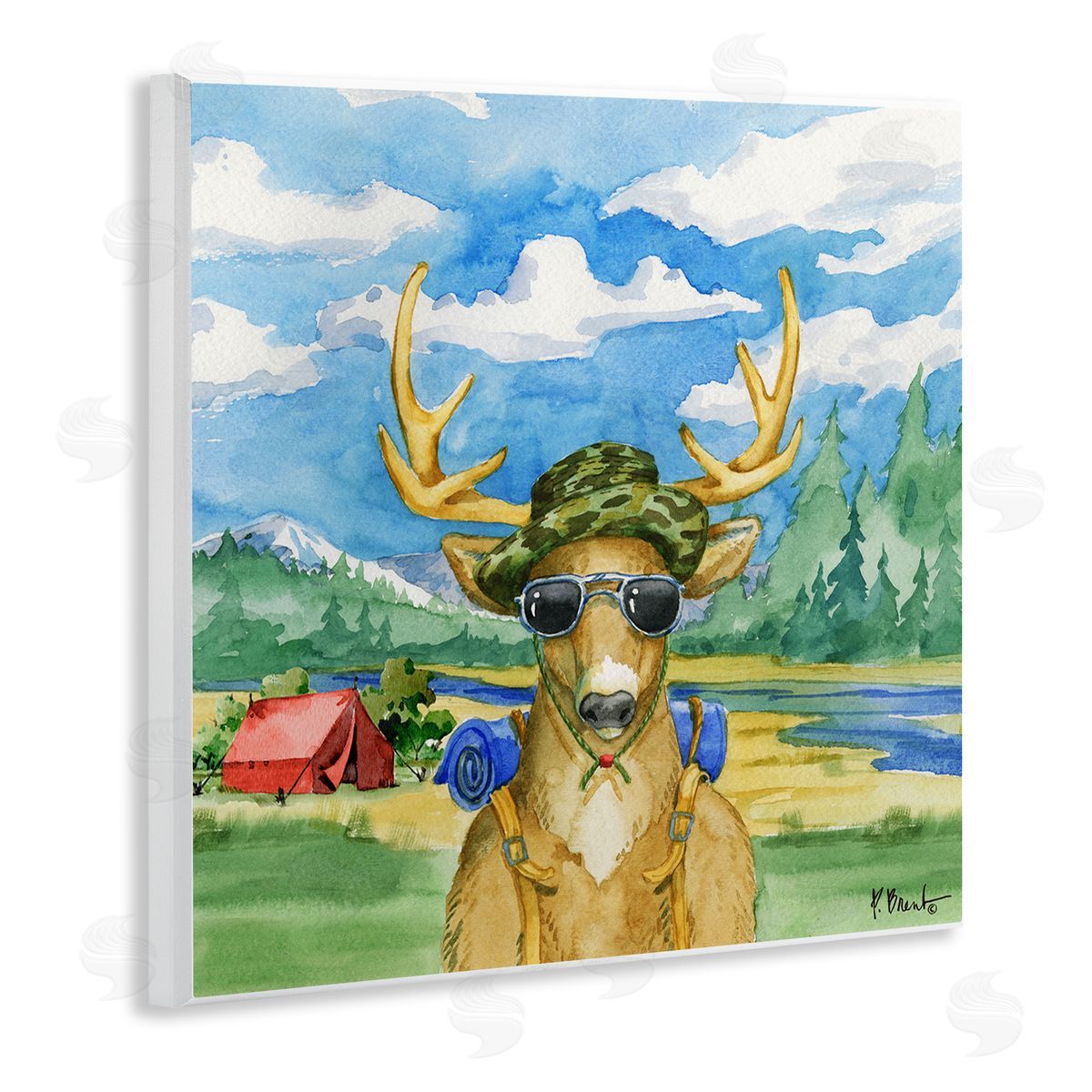 Paul Brent Happy Camper Deer Forest Hike Wooden Wall Plaque Art Print