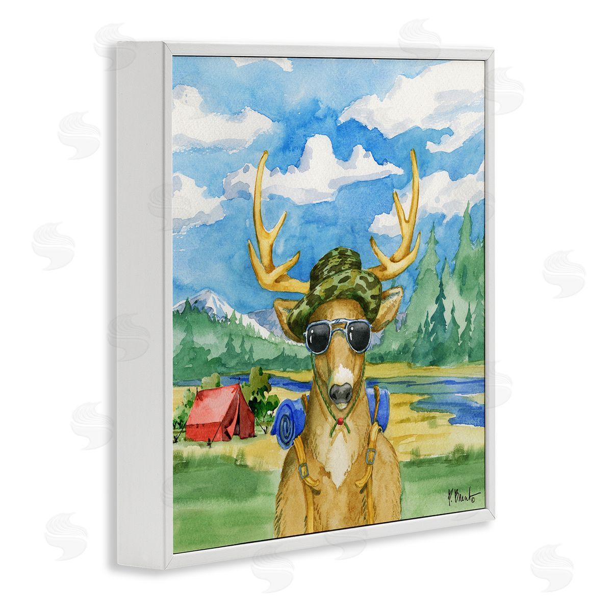 Paul Brent Happy Camper Deer Forest Hike White Framed Glicee Wall Art Print