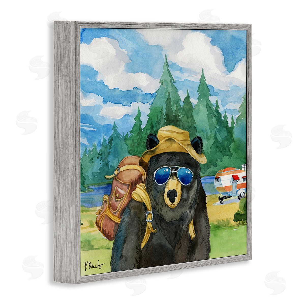 Paul Brent Happy Camper Black Beer Hiker Gray Framed Glicee Wall Art Print