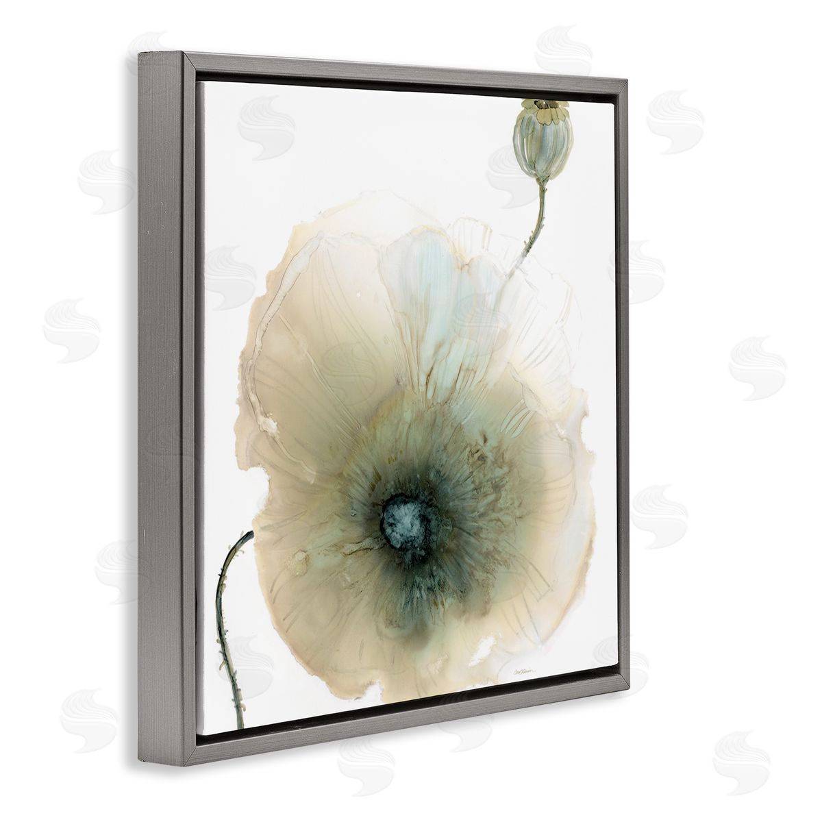 Carol Robinson Modern Poppy Flower Blossom Composition Gray Floating Frame Canvas Wall Art Print